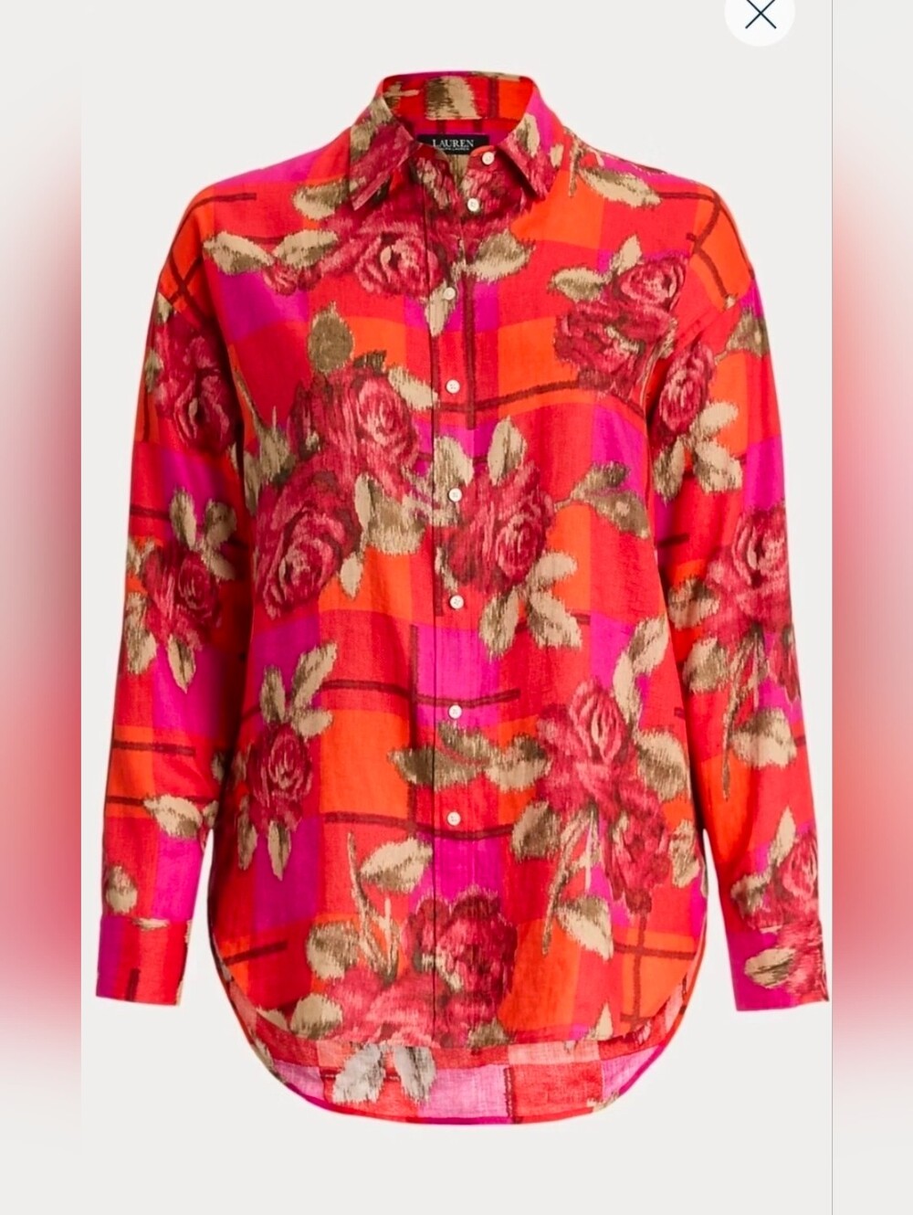 Lauren Ralph Lauren Womens Relaxed Fit Floral Linen Shirt Long Sleeve Sz 2XL NWT - Picture 2 of 16